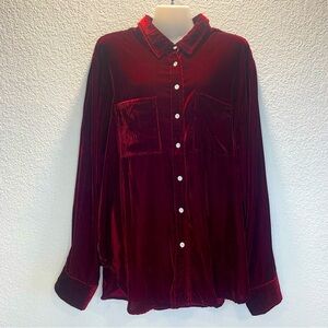 L&B Lucky and Blessed Women’s Size XXL Velvet Texture Button Down Burgundy Shirt